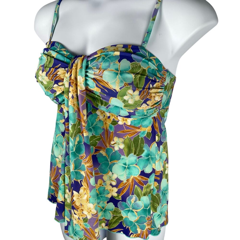 A Shore Fit Tankini Top Womens 14 Floral Swimwear Tummy Separate Padded‎ Cups - Picture 3 of 6
